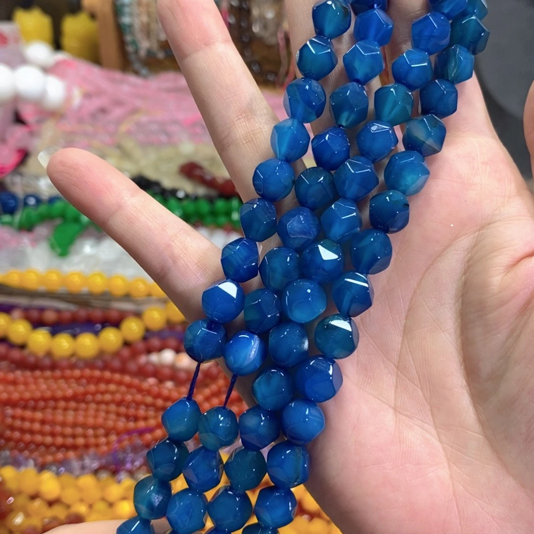 玛瑙/玉髓未镶嵌珠宝半成品蓝玛瑙万切一条卡10mm