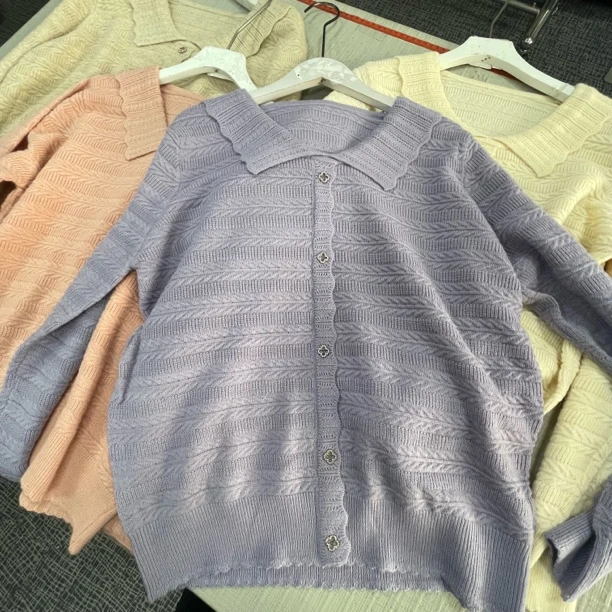 624号 针织衫常规毛针织衫翻领长袖女装镂空娃娃领百搭娃娃秋季