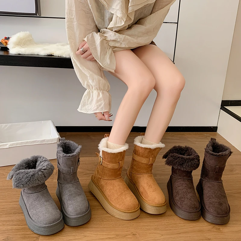 雪地靴女2025冬季新款厚底显高防滑加绒加厚中筒雪地棉鞋时尚百搭