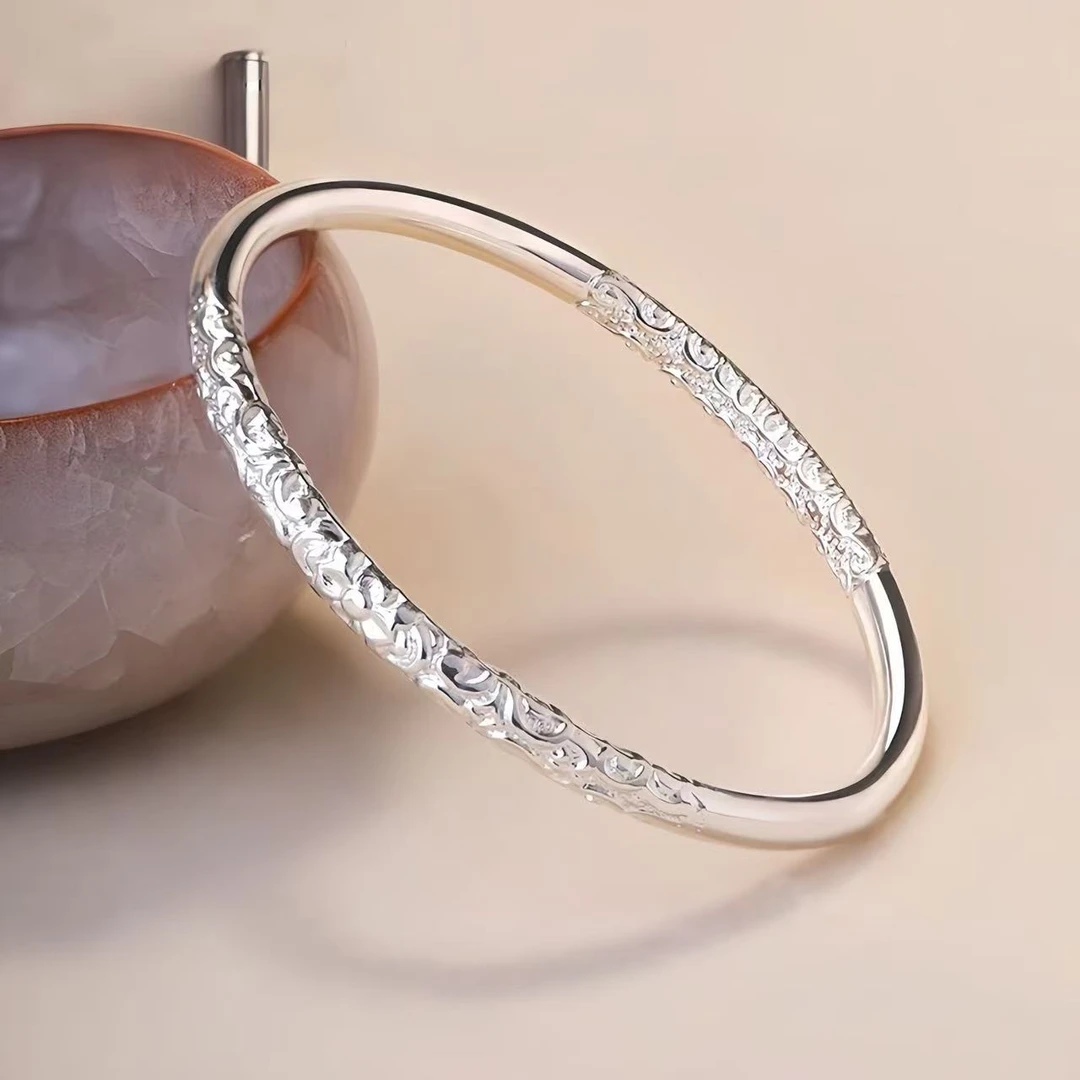 【北】纯银手镯 卷草纹手镯 送女友妈妈礼物新中式