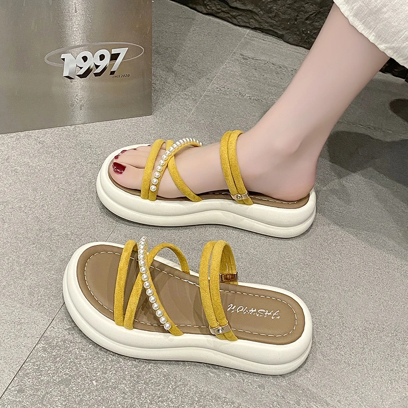 仙女风凉拖鞋女夏外穿2025新款配裙子外穿厚底海边度假沙滩-4CM