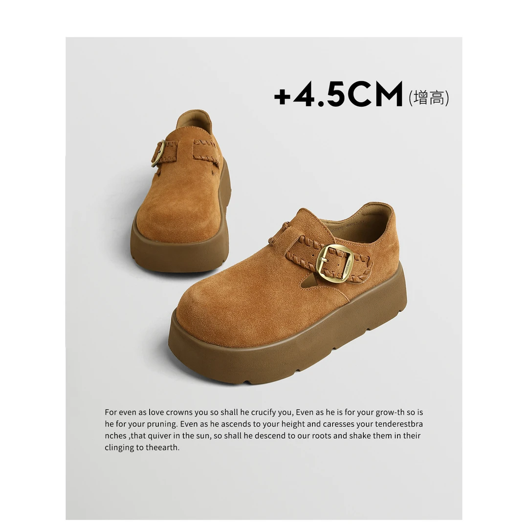 TOUCH MISS增高4.5cm真皮全包勃肯鞋女2025新款秋季复古厚底单鞋