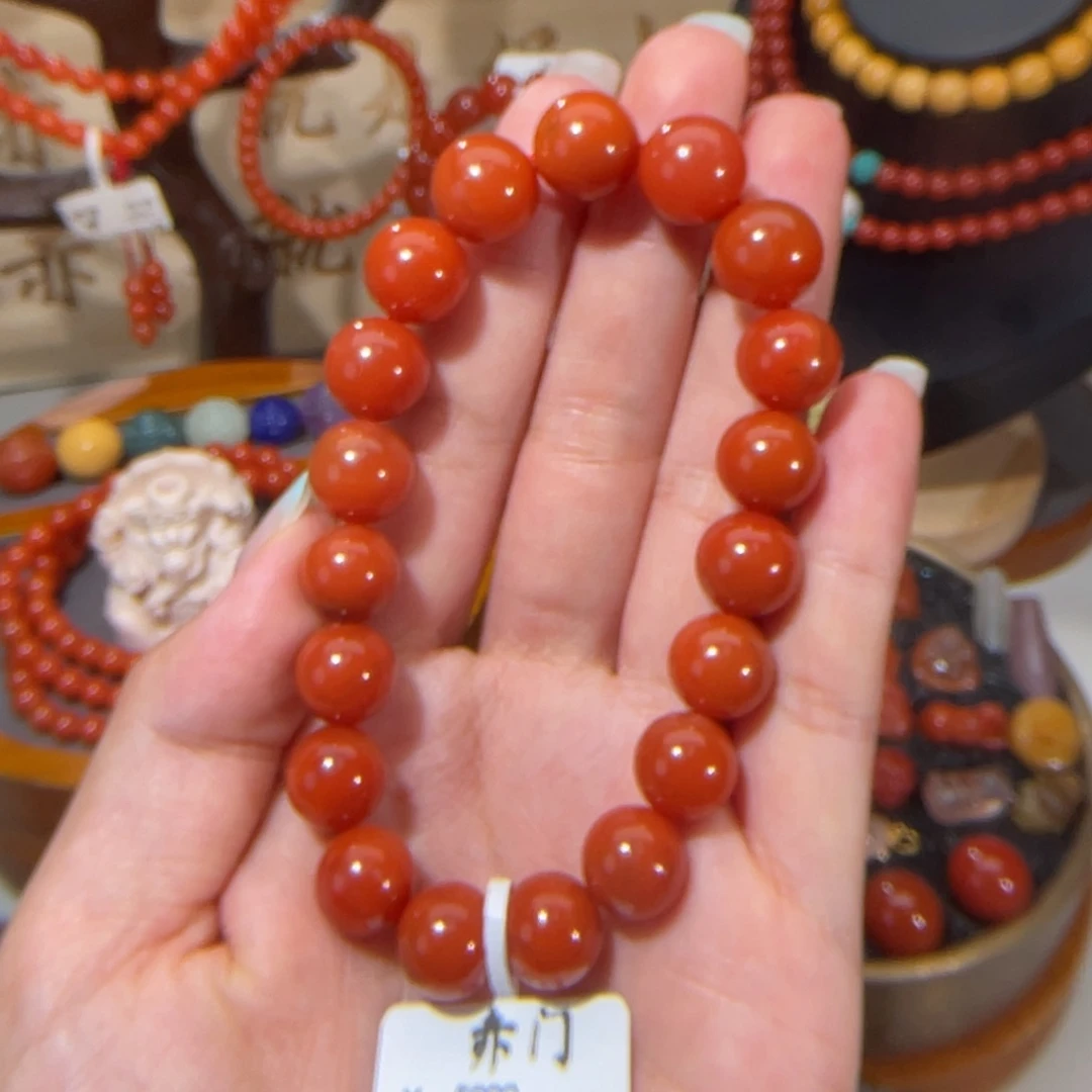 南红玛瑙滴水洞圆珠单圈10.5x11.2mm未镶嵌