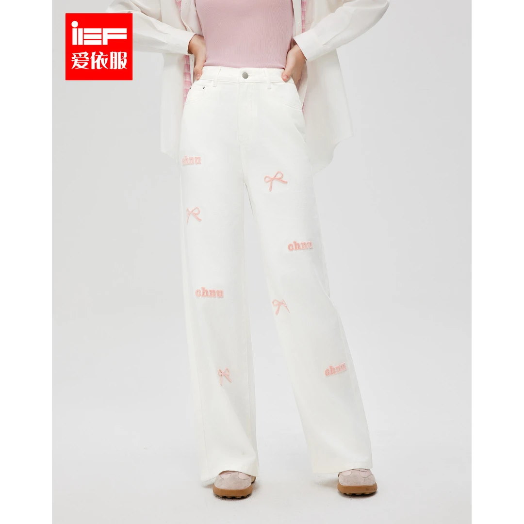【商场同款新品】IEF/爱依服2025春季新款刺绣学院风阔腿裤欧若风