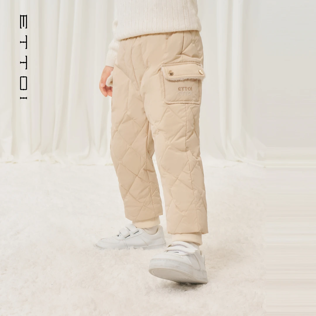 ETTOI爱多娃2025冬季新款菱格束脚中性风保暖羽绒裤