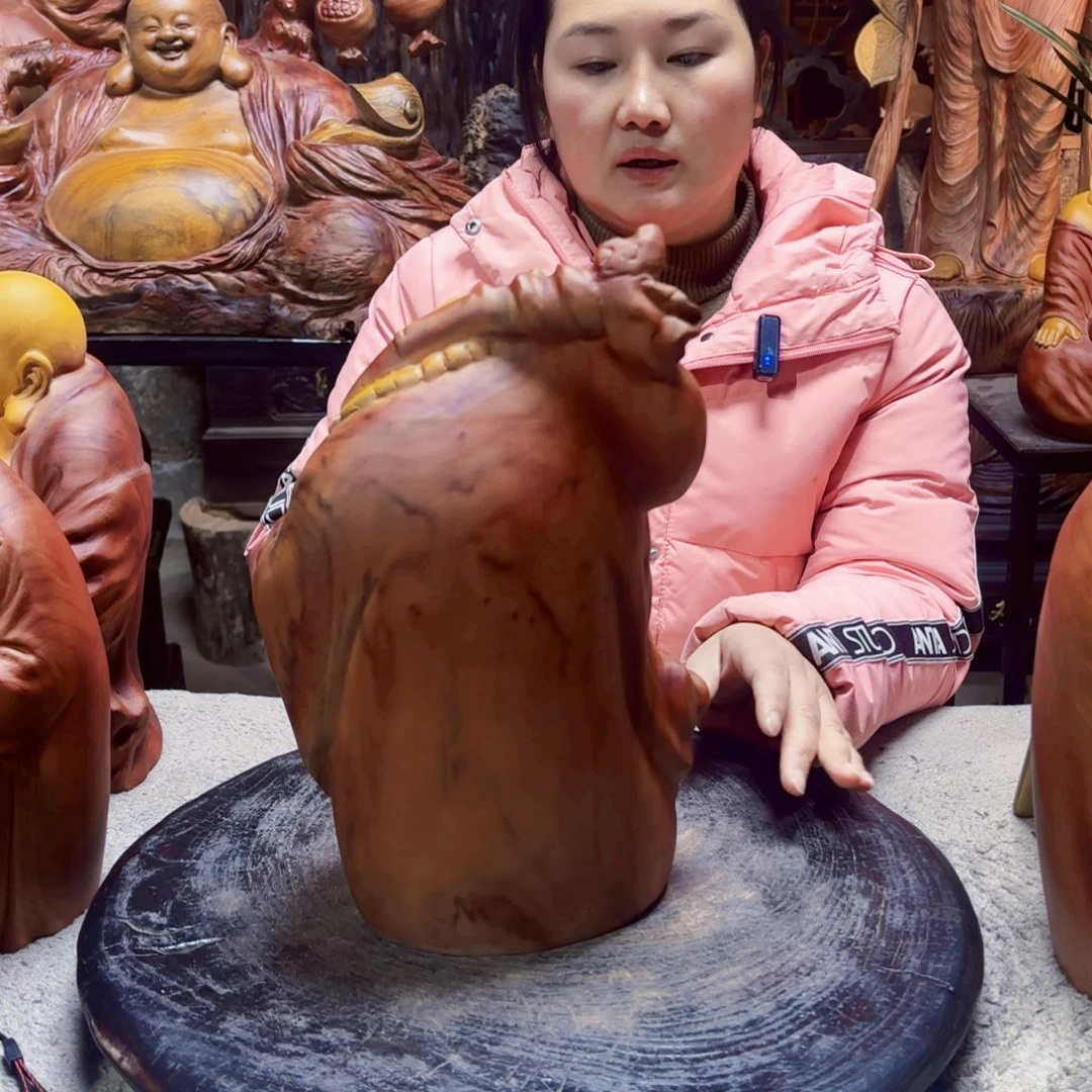 虎***叔香樟木福袋弥勒佛香樟木