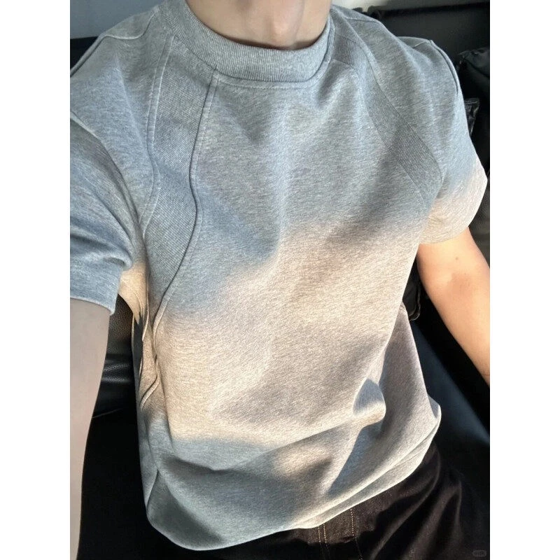 2025夏季新款重磅空气层拼接短袖T恤男女boxy上衣