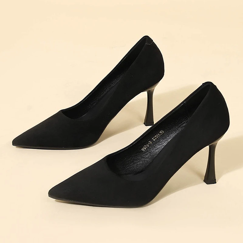 9厘米高跟鞋女细跟新款9878#绒面尖头单鞋职业工作鞋单鞋