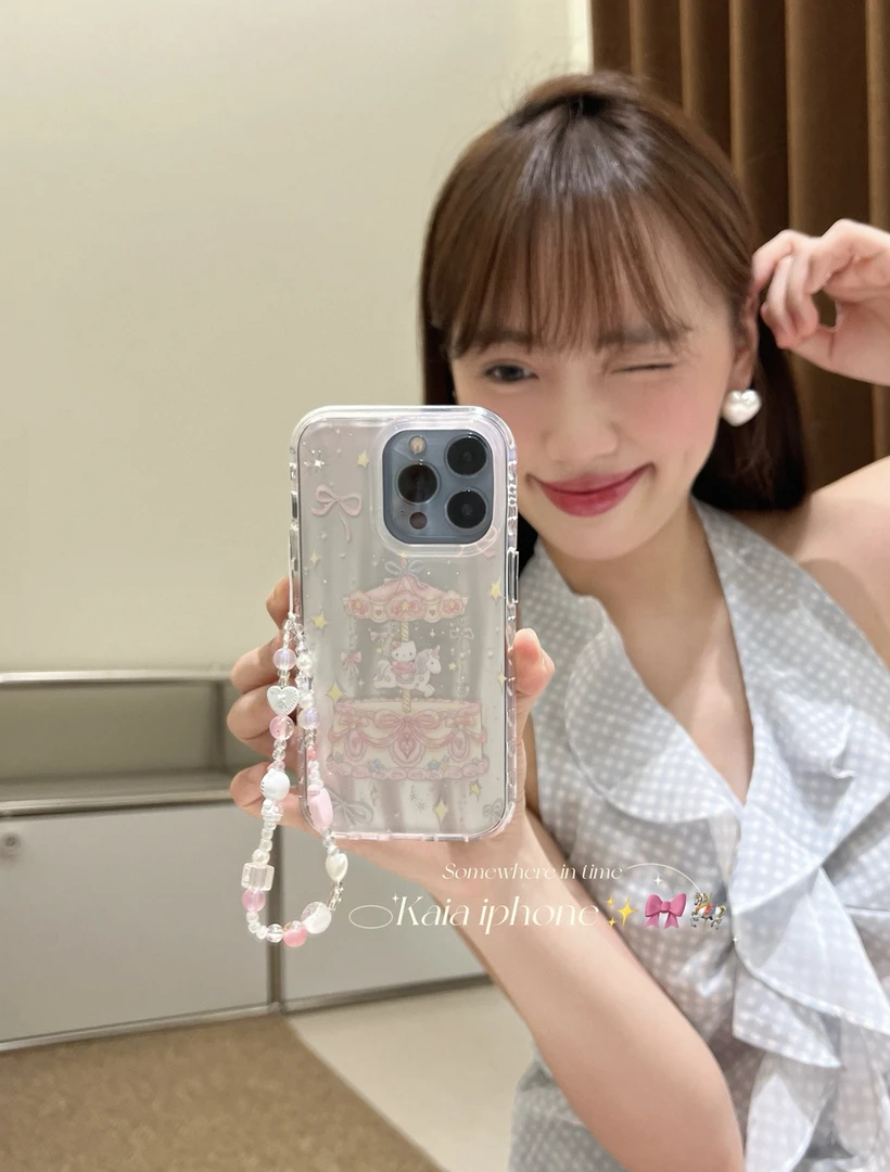 甜美少女心卡通旋转木马哈喽kt适用苹果16promax手机壳iphone14新