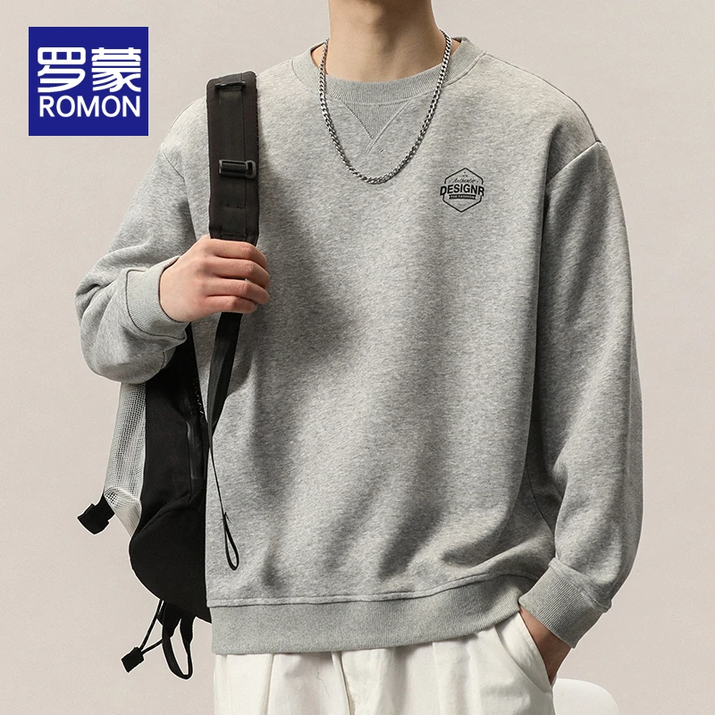 罗蒙秋季男士设计感卫衣男款时尚潮牌男装春秋休闲保暖打底上衣男