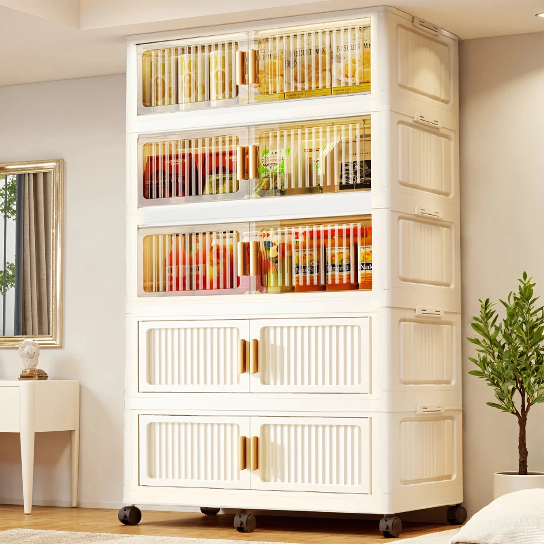 T90CM儿童衣柜免安装收纳柜子简易衣橱客厅玩具零食柜折叠储物柜