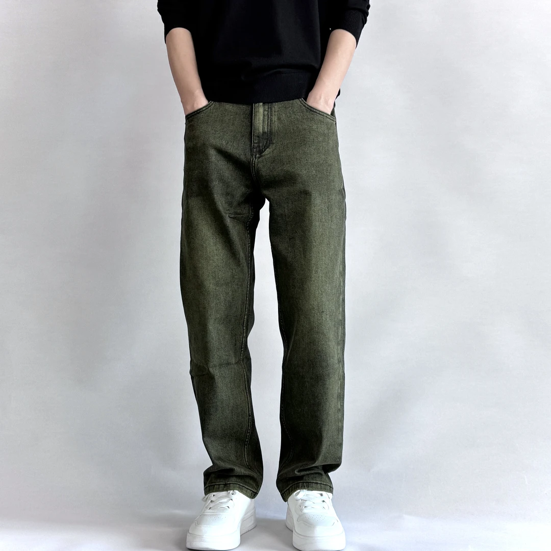 【修身直筒】弹力宽松显瘦简约大方复古绿牛仔裤男款休闲百搭秋冬