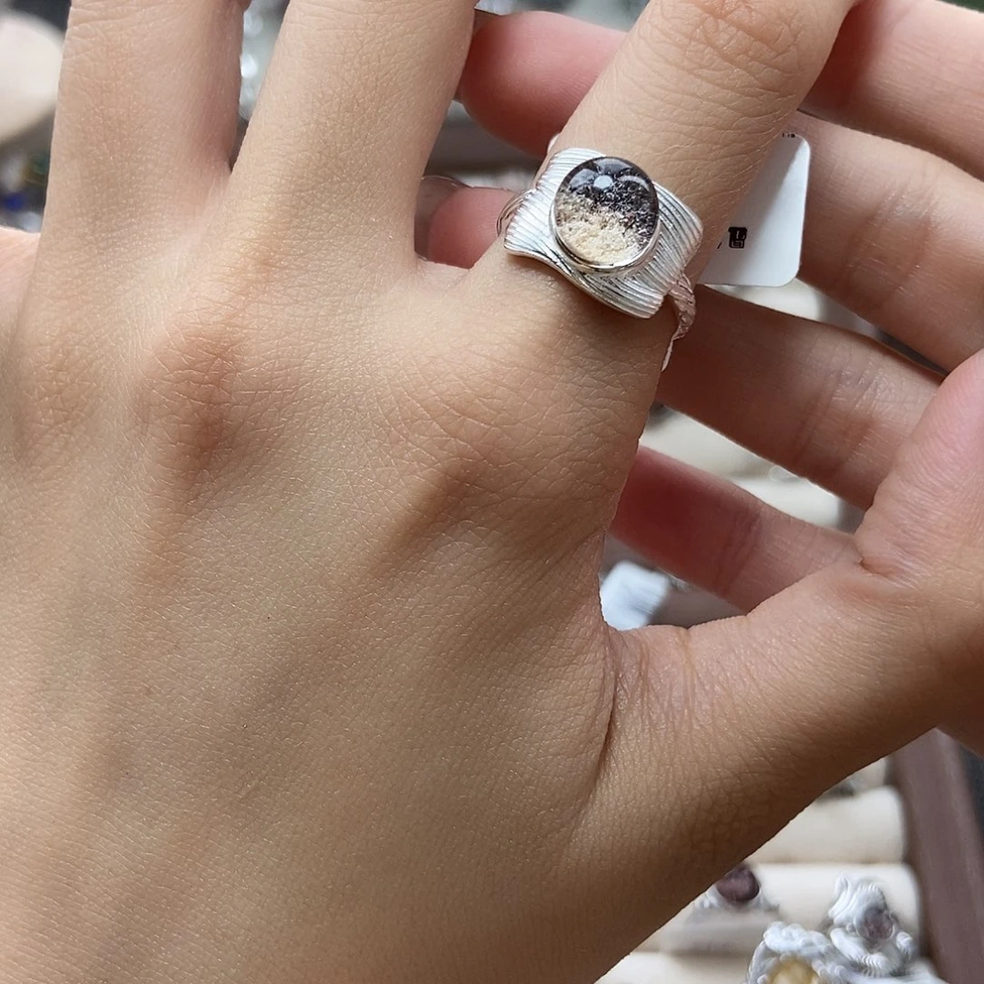 水晶戒指银S925镶嵌琳***I幽灵方片