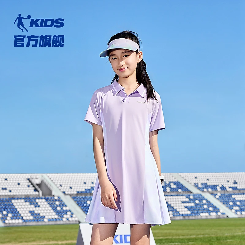中国乔丹儿童针织连身裙薄款夏季中大童童装连衣裙运动户外休闲