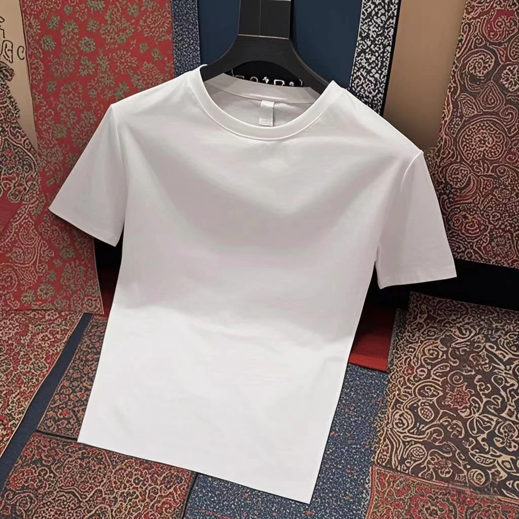 夏季纯棉韩版短袖T恤男款白色时尚百搭潮流修身简约透气圆领半袖t
