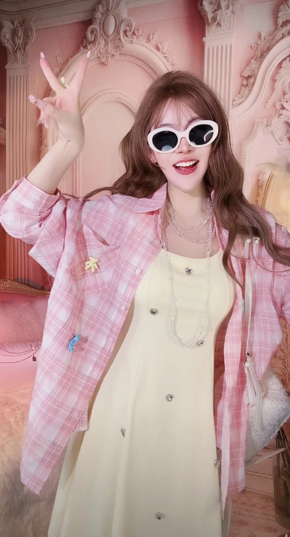 【崔】S0133 格子衬衫女蓝色法式上衣长袖慵懒风超好看衬衣