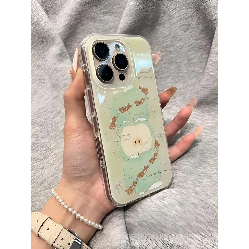 青苹果环绕狗狗适用iPhone16大孔15/14手机壳华为oppo小米vivo女