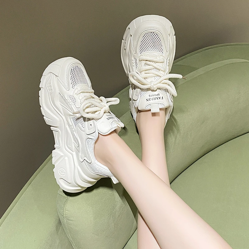 单网内增高老爹鞋女2025年春季新款小白单鞋休闲厚底女鞋爆款运动