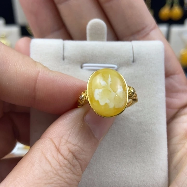 蜜蜡银S925镶嵌戒指戒指