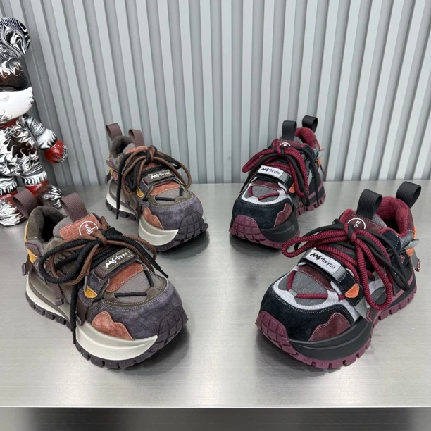 蔓DH-255新款厚底反绒皮拼色秋冬加厚阿甘鞋底厚5公分洋气老爹鞋