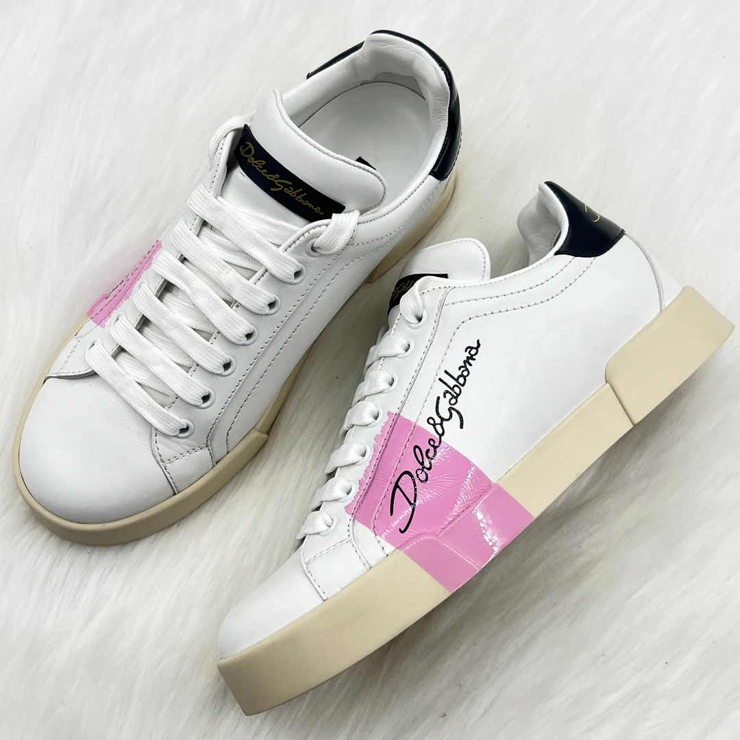 99新 maje D&G logo 签字粉白拼色单鞋 37码 c6114