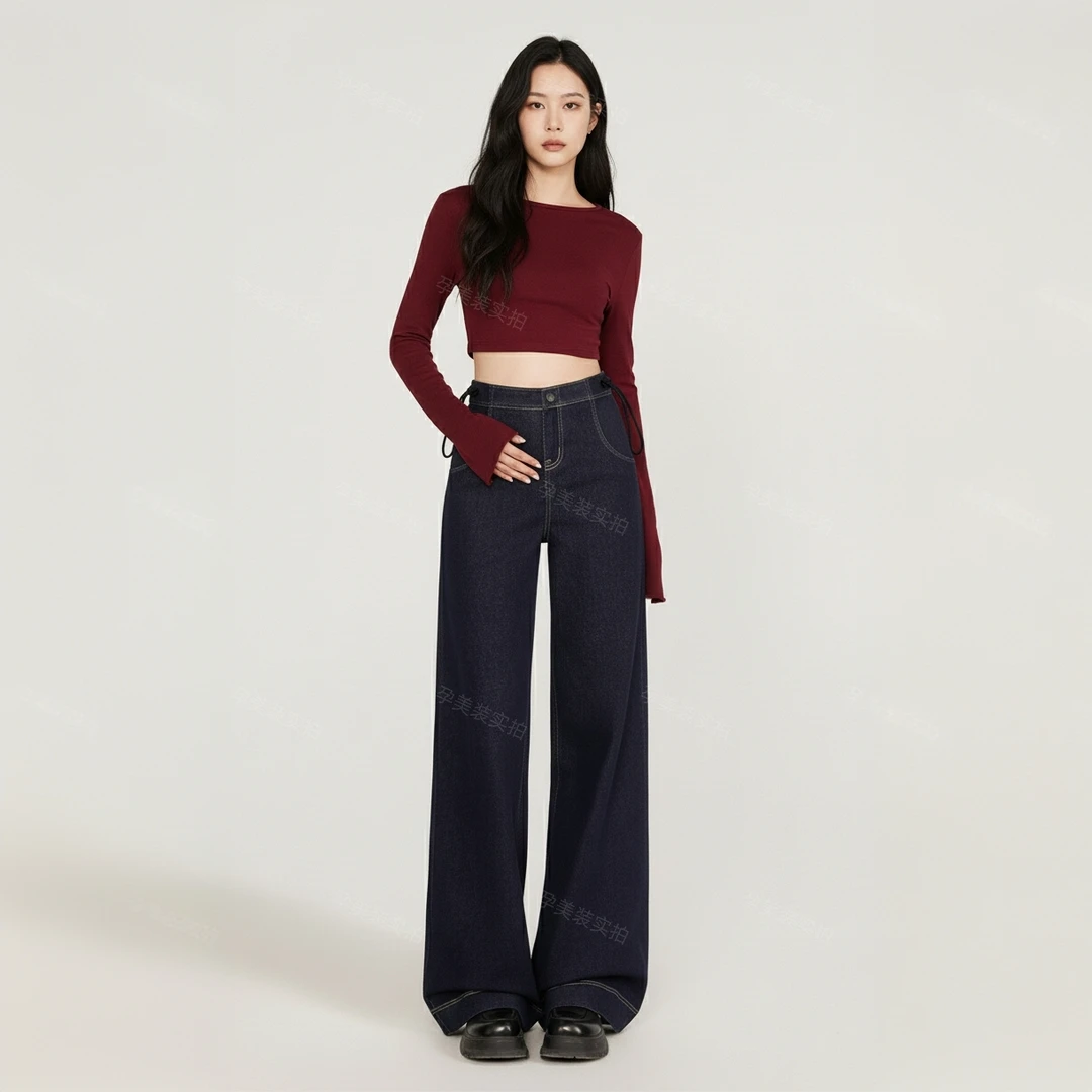 【M-4XL】孕妇裤春秋2025新款直筒宽松大码200斤牛仔裤无托腹阔腿裤