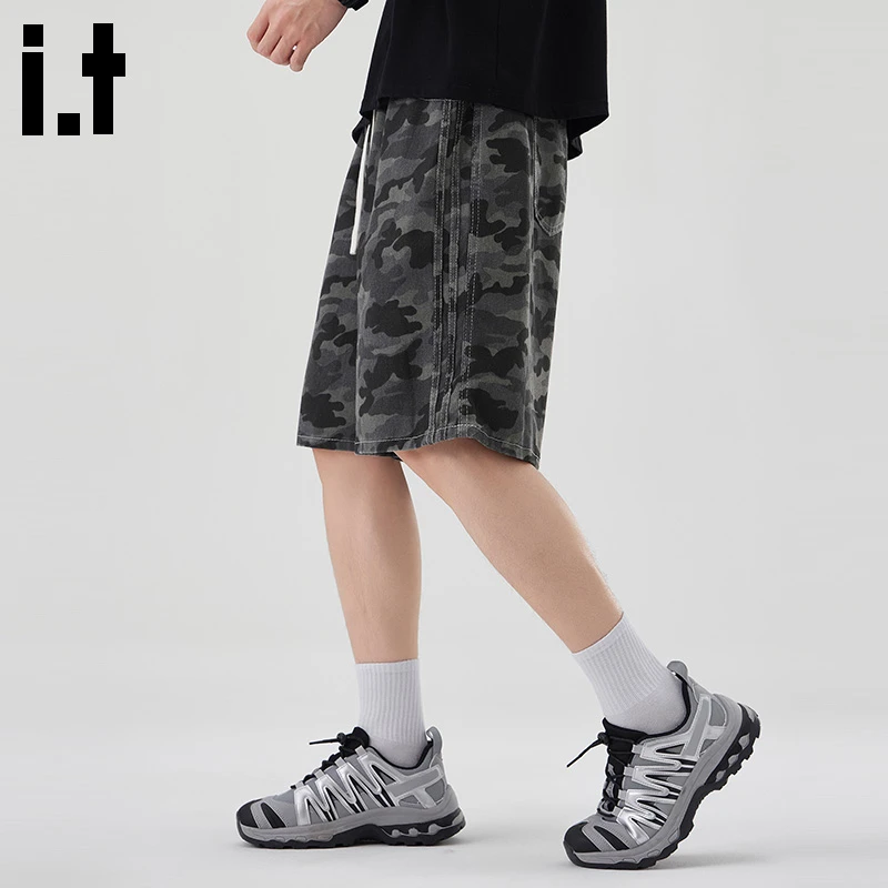i.t:CHOCOOLATE美式迷彩条纹工装短裤男2025夏季薄款宽松五分中裤
