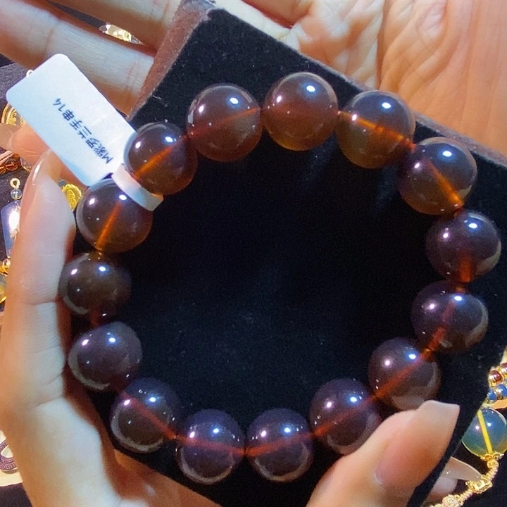 琥珀未镶嵌珠宝奇石紫罗兰手串14
