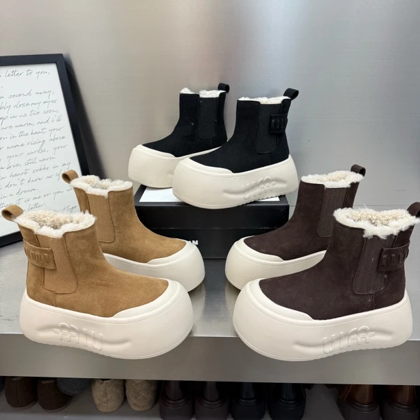 浩911-007新款厚底反绒皮冬季加厚娃娃头反绒皮短靴底厚7公分