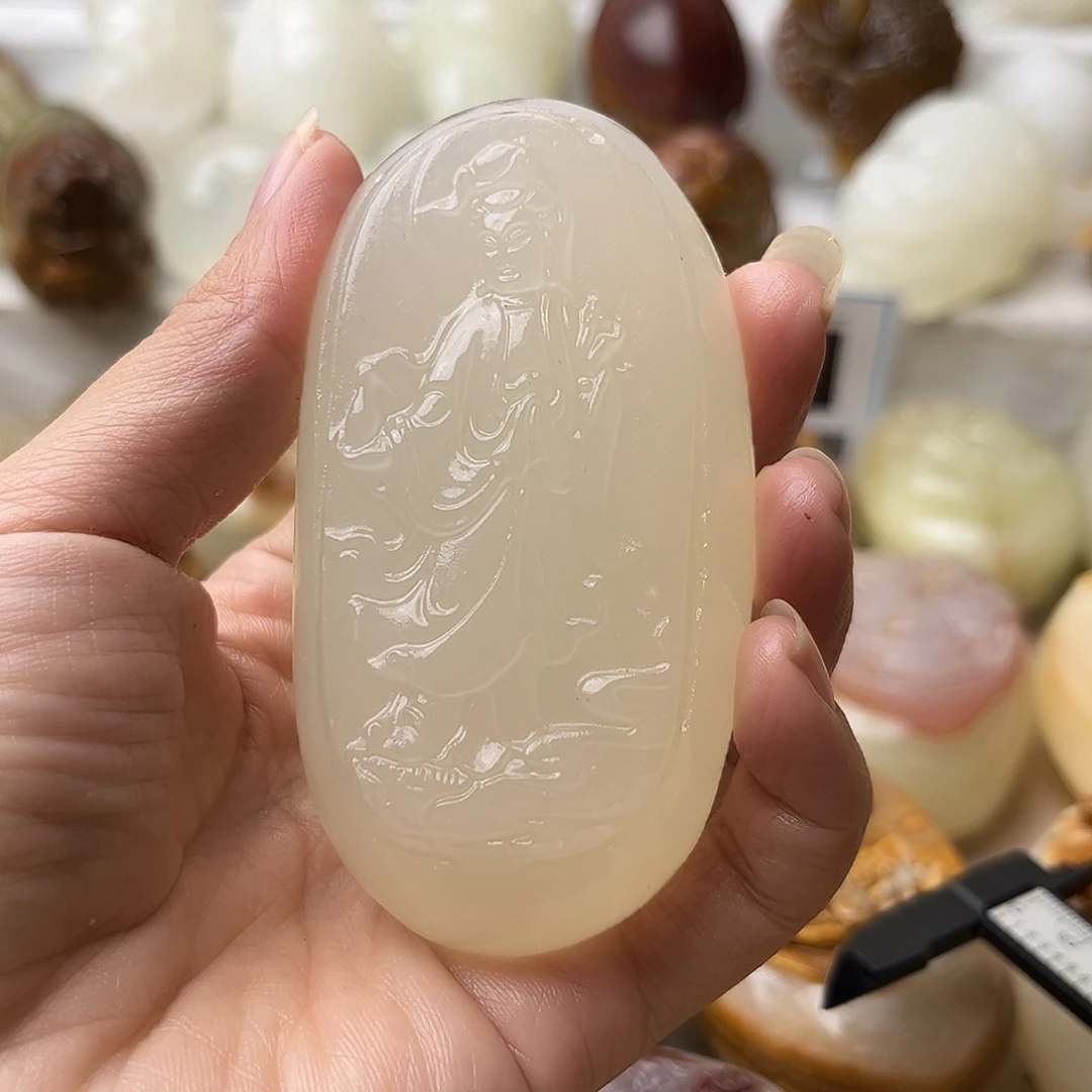 石材方解石手把摆件不退换观音