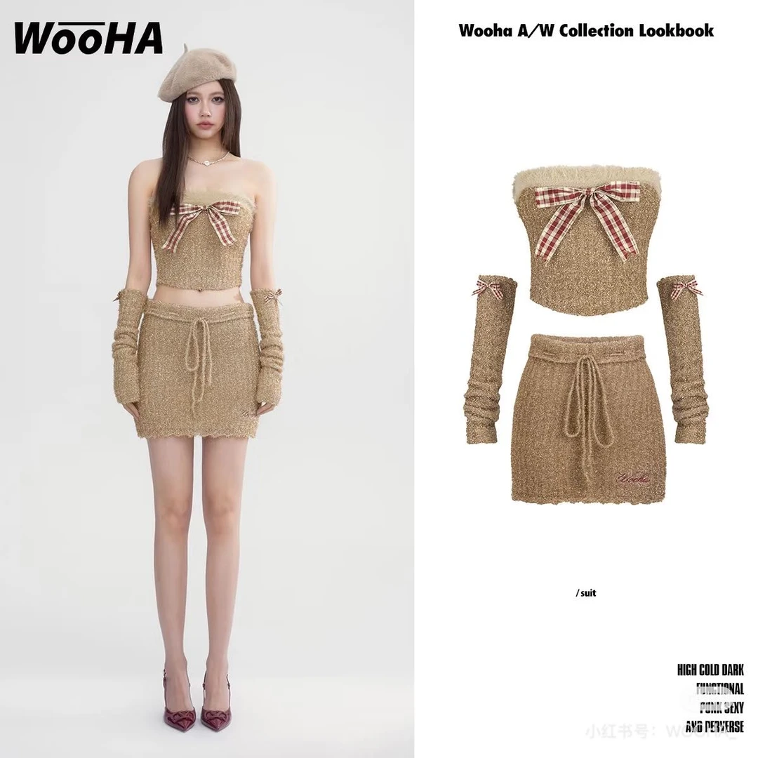 【岚曦】W**ha时尚高腰裙裤类集合青青套装针织上衣短裙辣妹小众