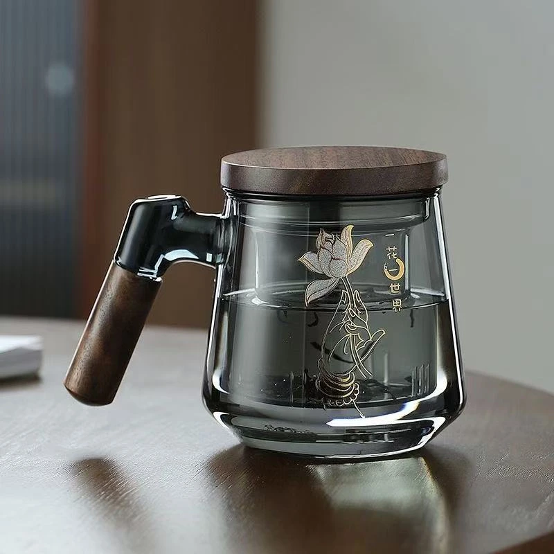 泡茶杯茶水分离办公室茶道喝茶杯子个人专用日式玻璃水杯