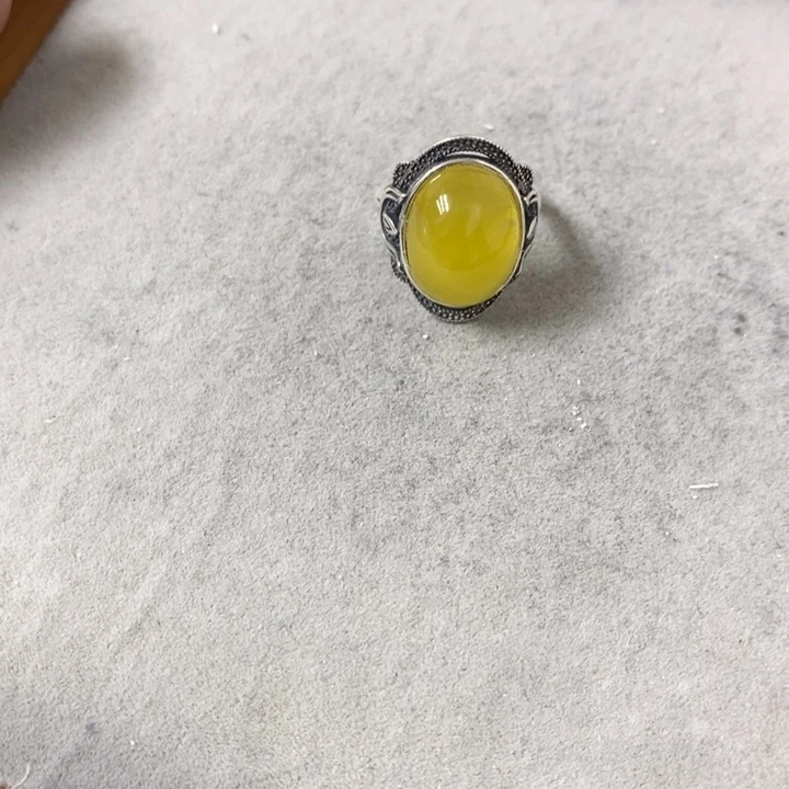 蜜蜡裸石银S925镶嵌戒指