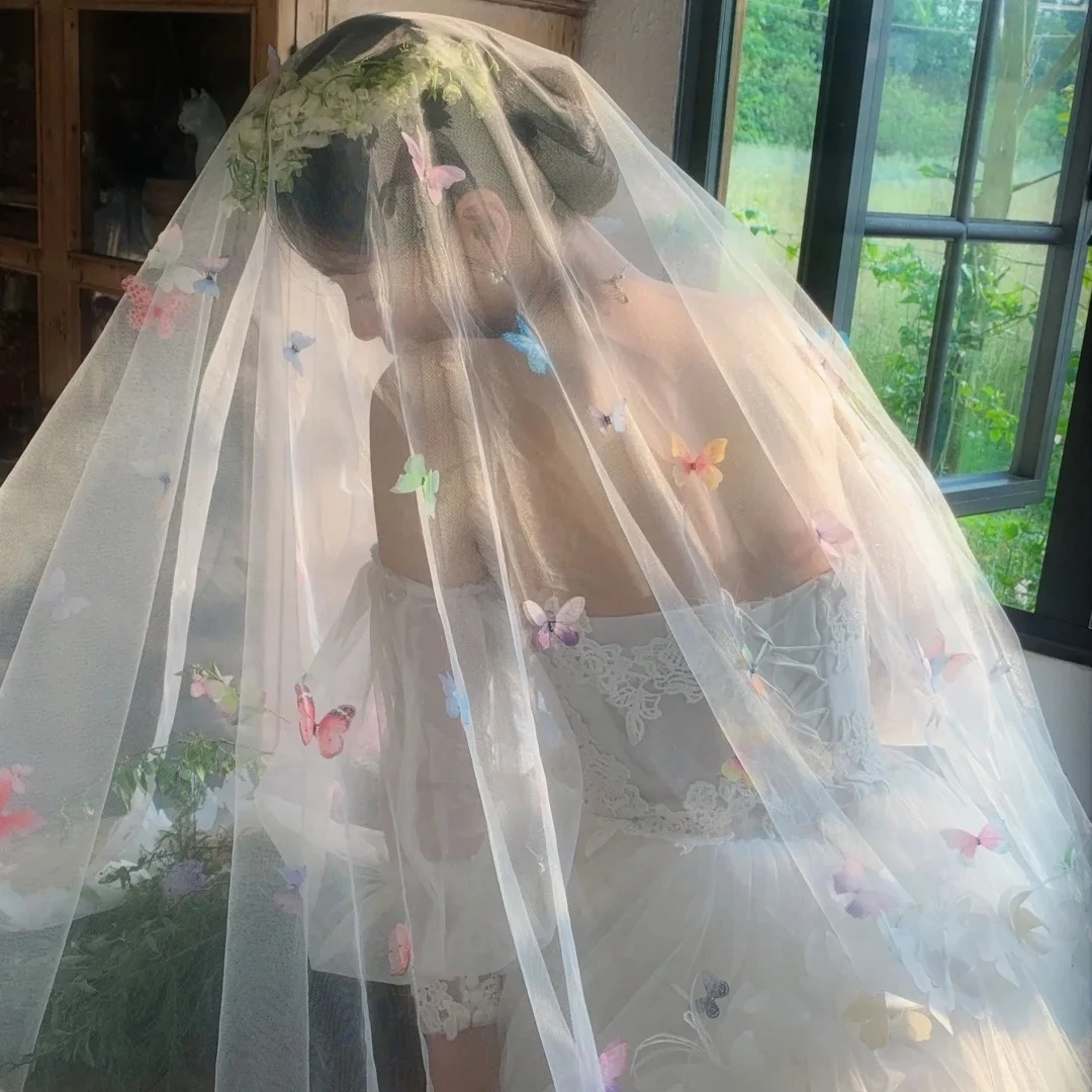 蝴蝶彩色蝴蝶奢华风优雅风头纱百搭优雅礼服古风韩式森系日常