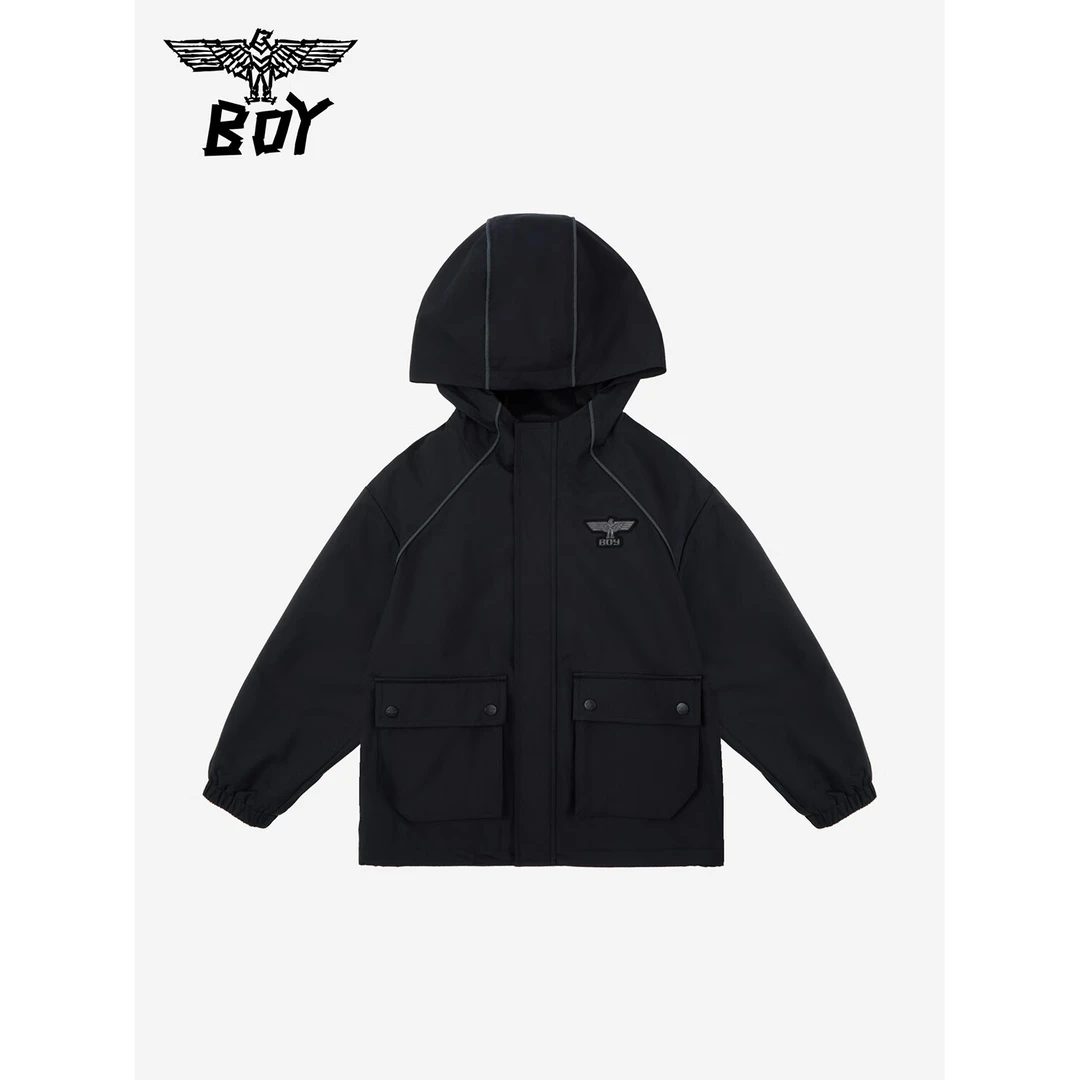 BOY JUNIOR男童春秋连帽梭织外套 黑色 150