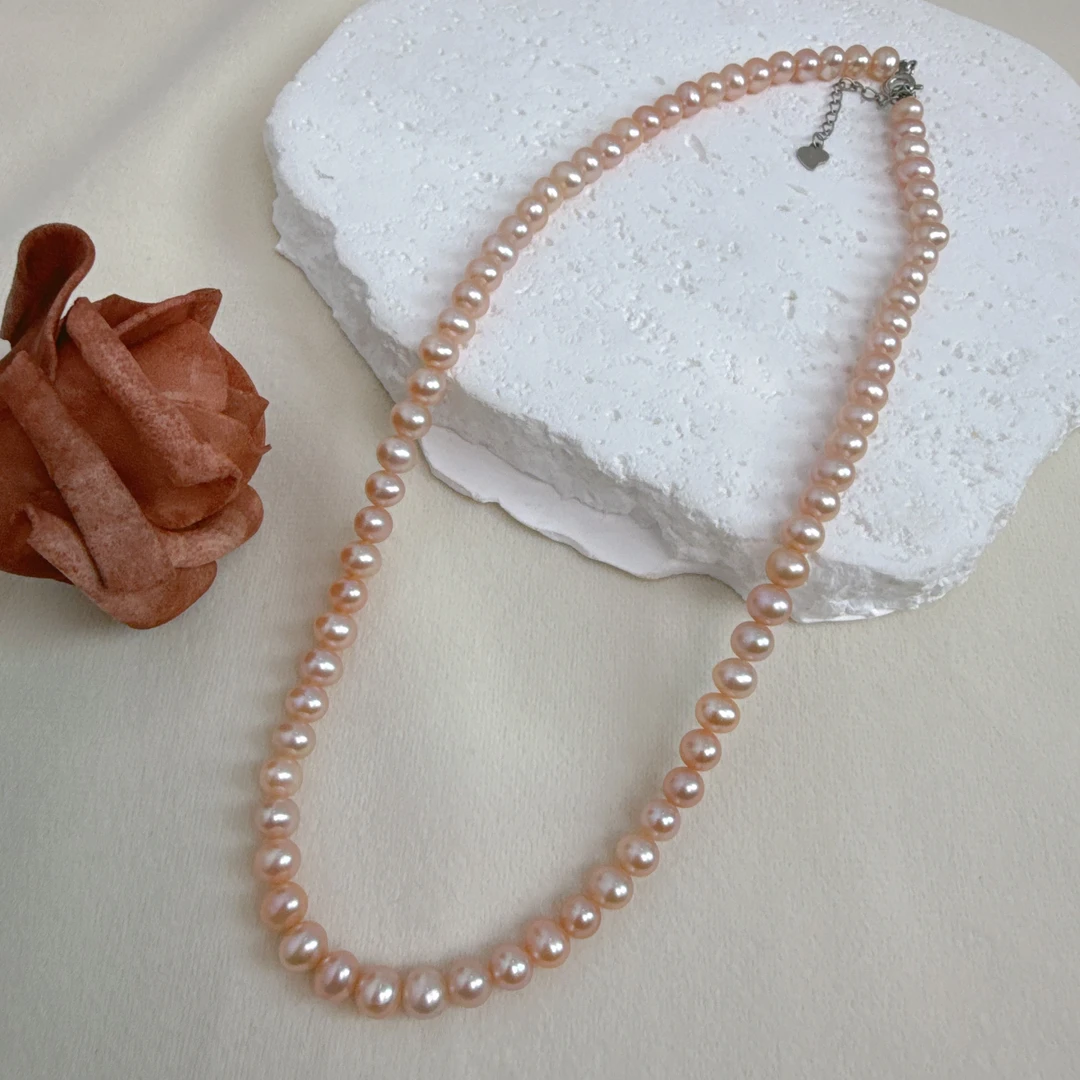 【香槟素圈】5-6mm淡水珍珠百搭项链香槟色S925银晚霞XL80102SY-1