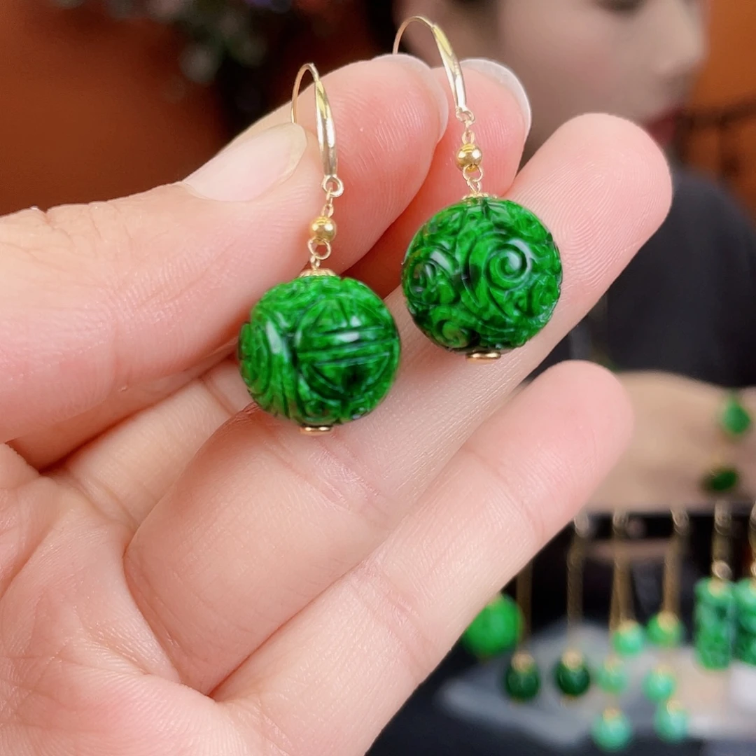 翡翠18K金镶嵌耳饰