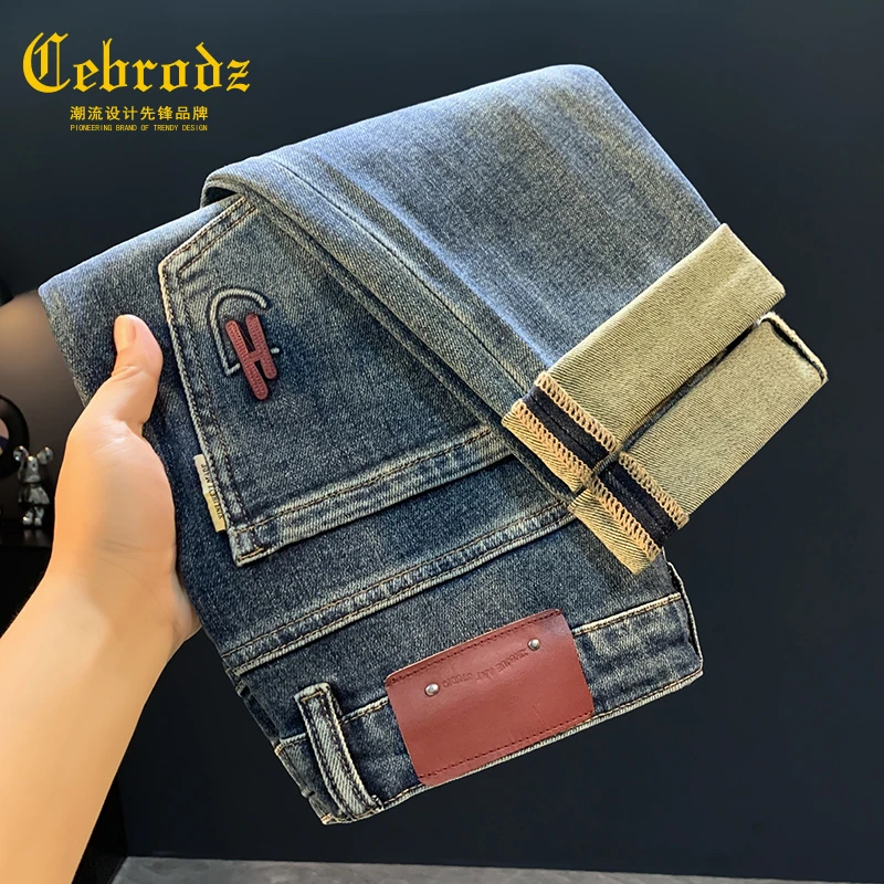 法国Cebrodz复古牛仔裤男2025秋季新款刺绣锥形修身潮流长裤子