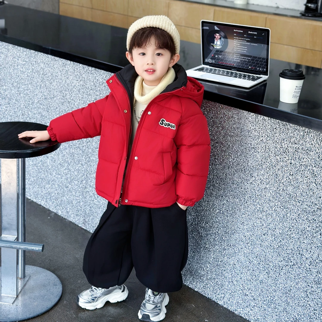男童手塞棉服冬季2025新款儿童加厚棉袄过年外套男宝红色拜年服潮