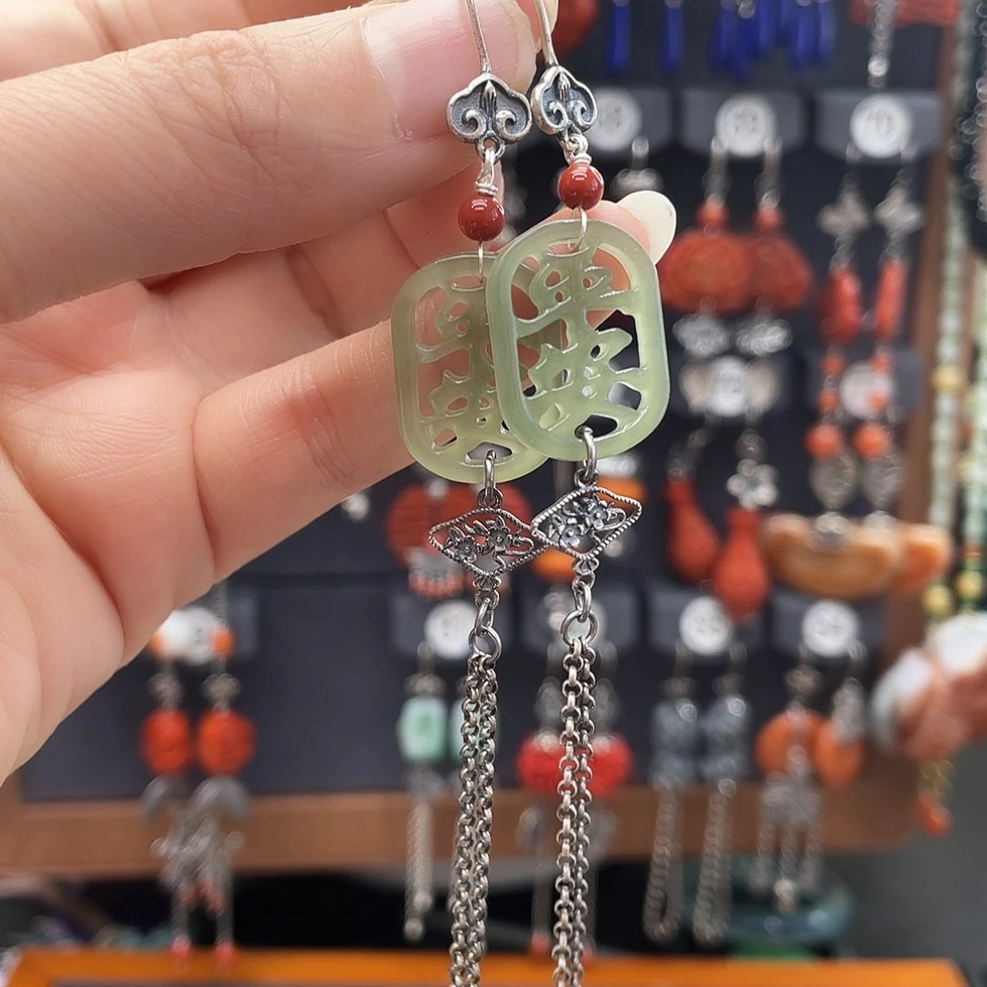 和田玉耳饰银S925镶嵌莉****）643gnnggg