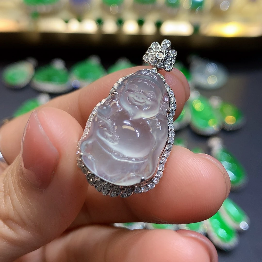 翡翠吊坠(不含链)18K金镶嵌