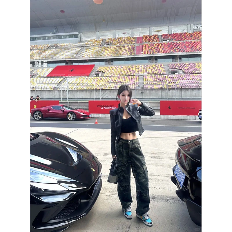 2025秋季新款气质小个子夹克短款外套显瘦阔腿迷彩工装休闲裤套装