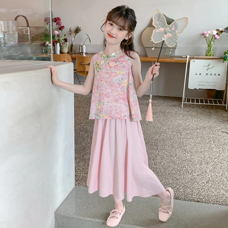 女童新中式汉服套装2025夏季新款儿童洋气国风薄款小公主洋气套装