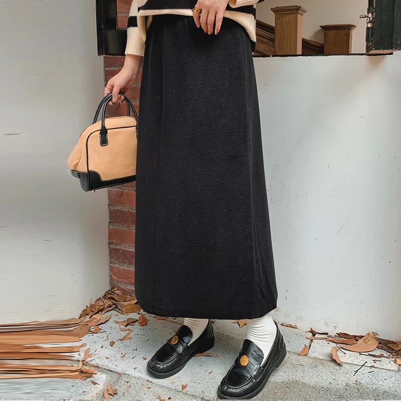 大码百搭半身裙2024冬款胖mm遮胯宽松针织裙女加绒加厚半裙22582