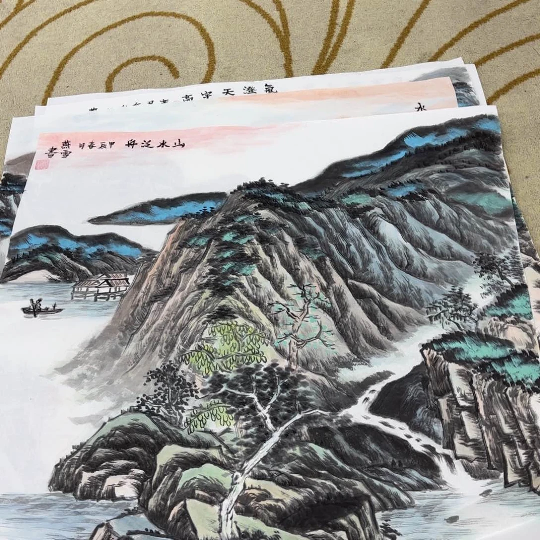 国画粱燕雪斗方童