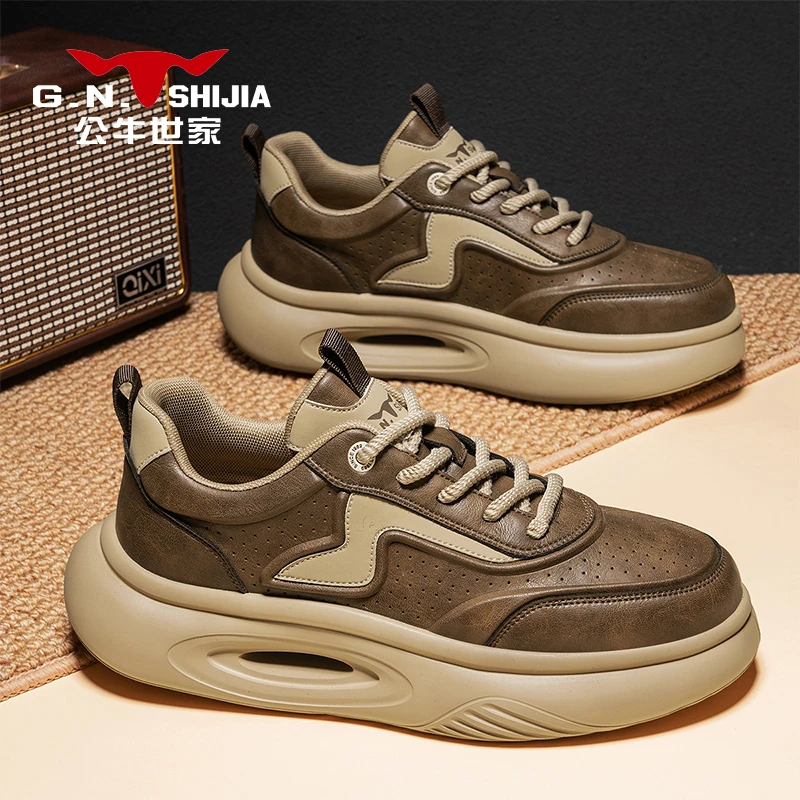 公牛世家欧洲站男鞋夏季高级感百搭小白鞋男士透气休闲厚底运动鞋