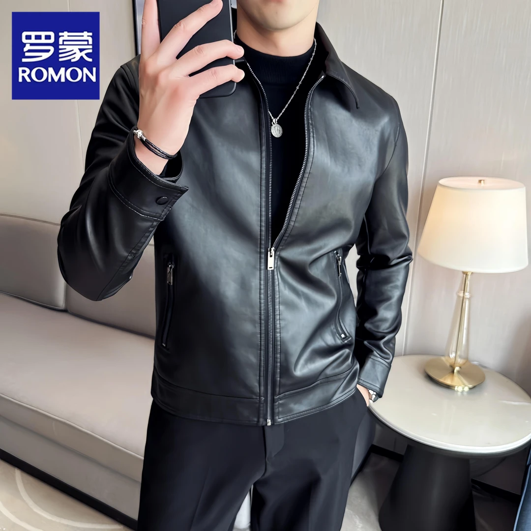 Romon/罗蒙潮流春秋男士皮衣高品质防风商务休闲百搭帅气夹克外套