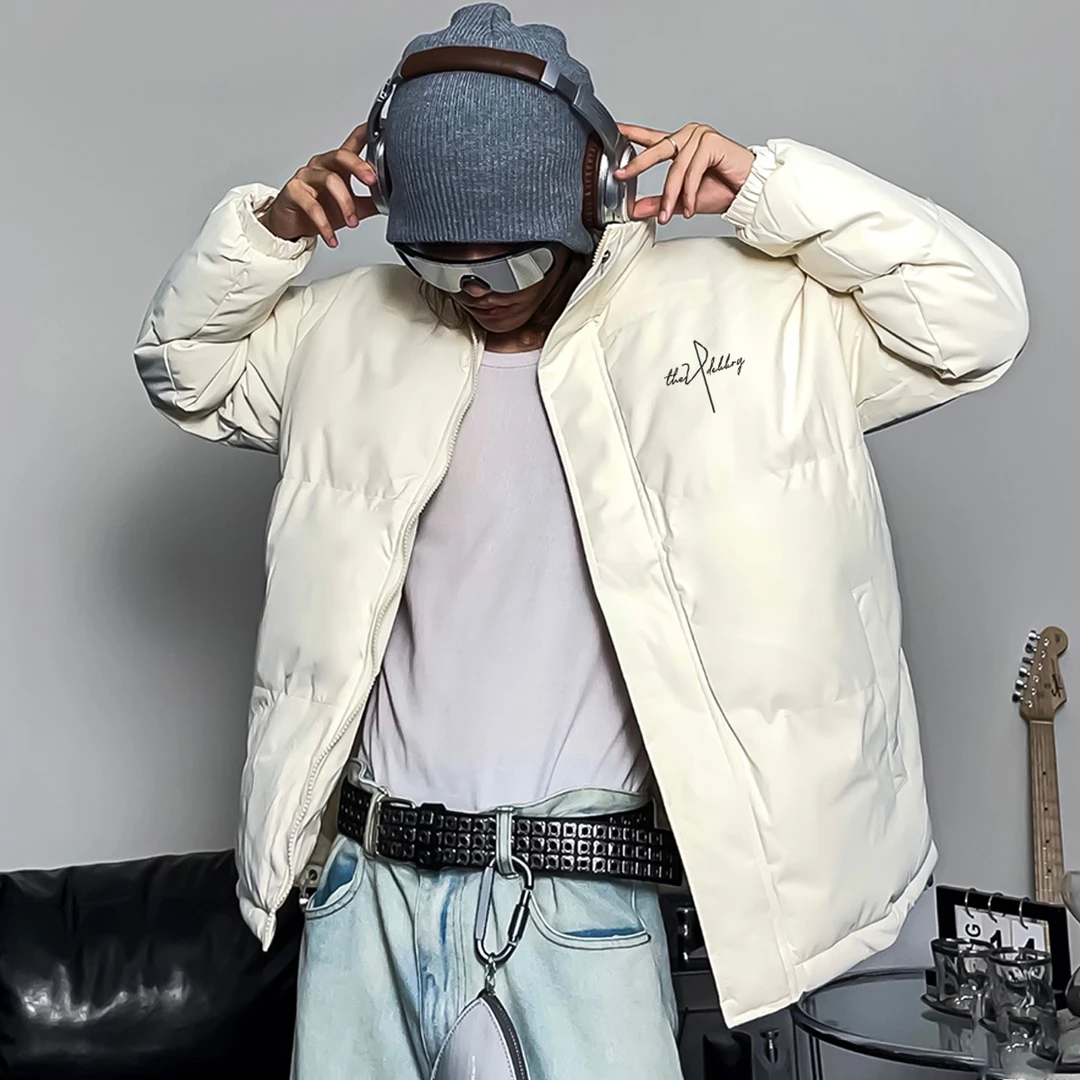 美式简约字母印花立领棉服男冬季宽松百搭休闲情侣外套保暖面包服