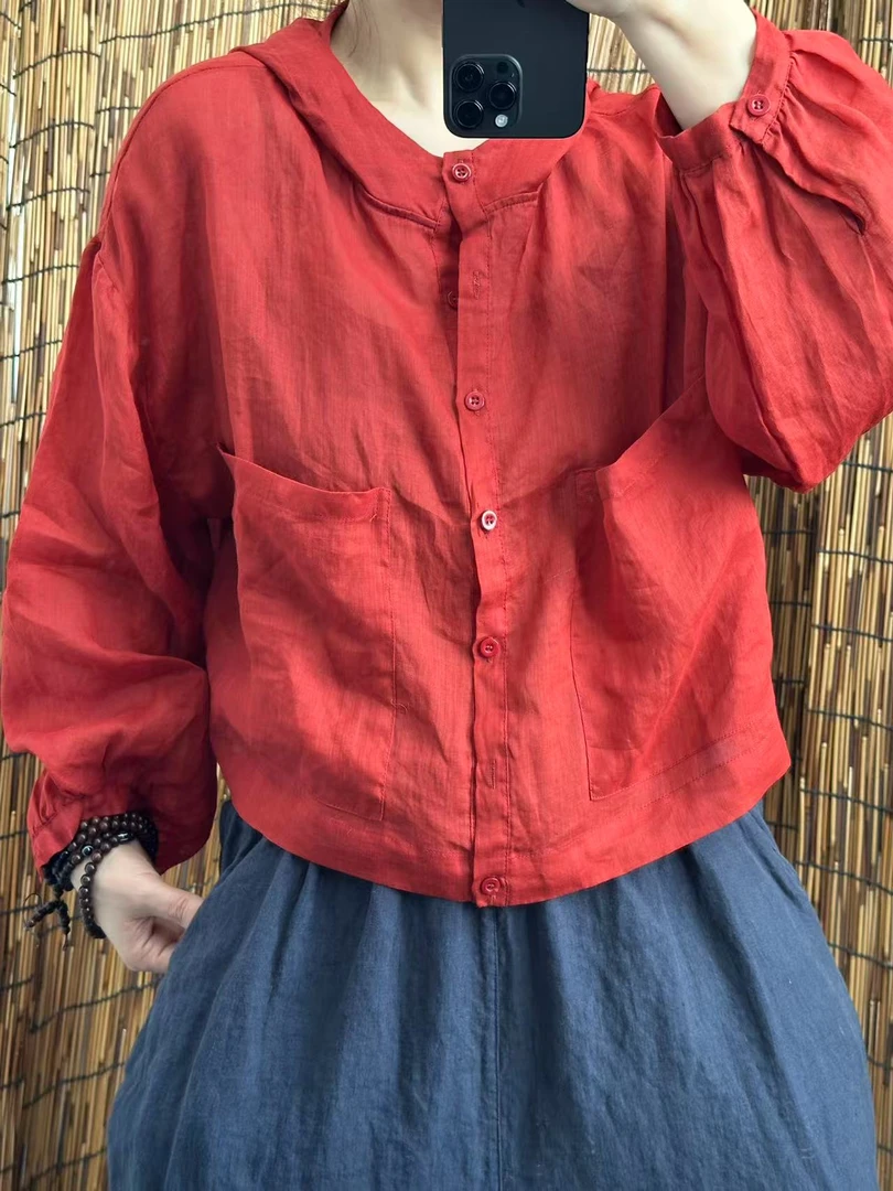 66169香砂莨麻连帽大口袋外套遮阳防晒