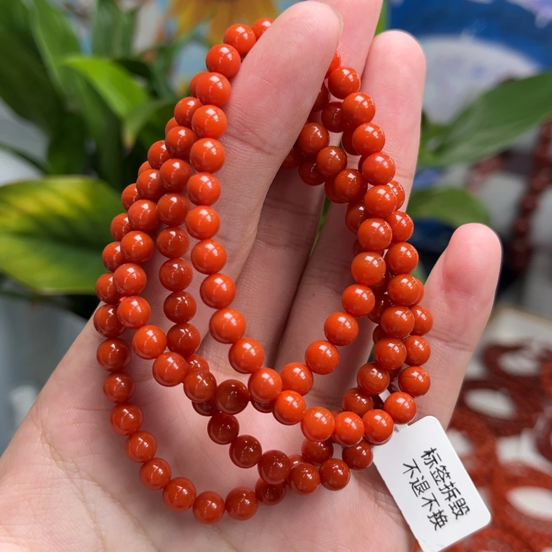 南红玛瑙未镶嵌手链保山冷水河柿子红多圈6+